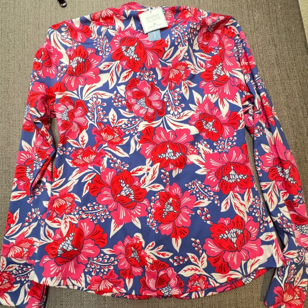 Sigrid Olsen Golf & Tennis Floral Full Zip Jacket Blue Pink XL UPF 50 NWT - Picture 8 of 9